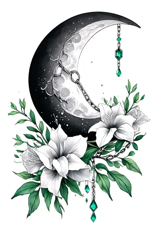 Crescent Moon With Gladiolus Flowers And Emerald Chains