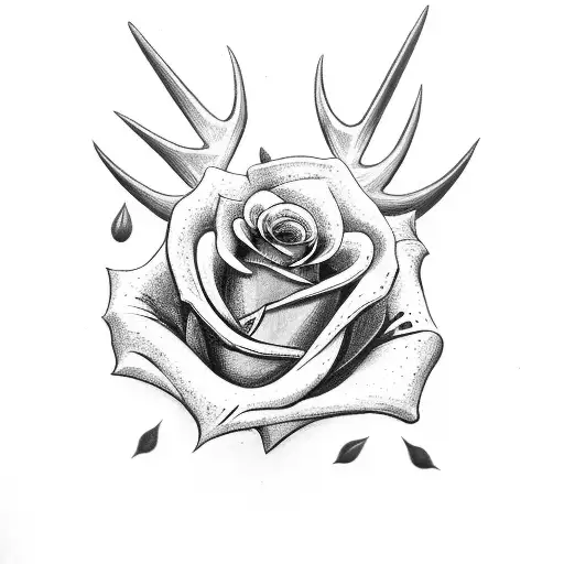 Dagger Antlers And A Rose With Falling Petals