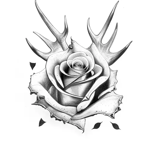 A Dagger Surrounded By Antlers And A Rose With Falling Petals