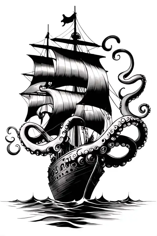 Octopus Wrapped Around Pirate Ship