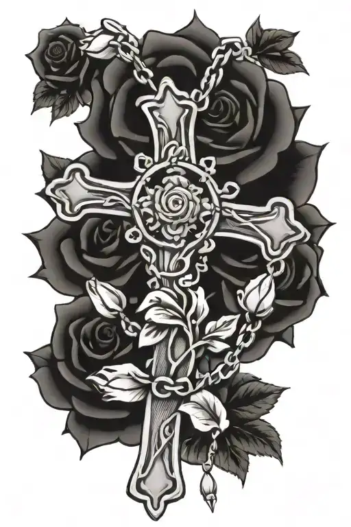 Rosary Beads Cross And Roses
