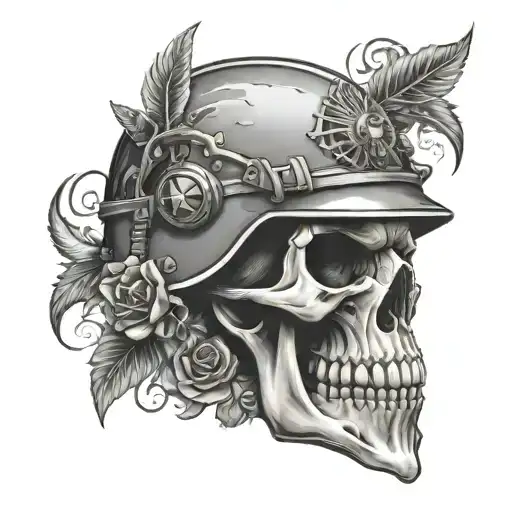 Military Helmet Adorned Skull Surrounded