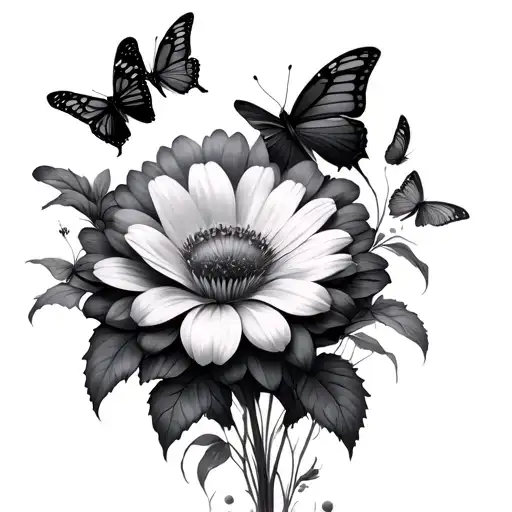 Butterflies Flying Over One Pretty Full Flower