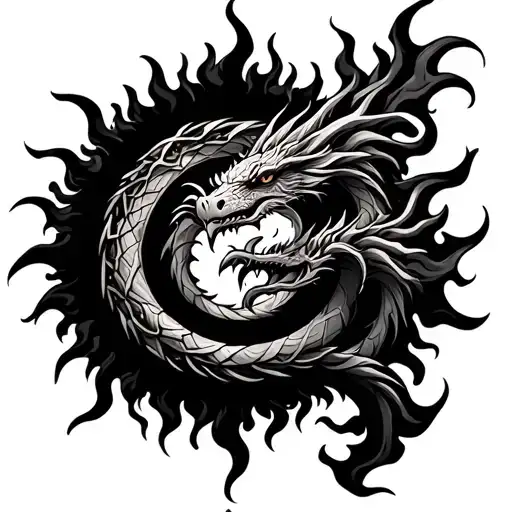 Ouroboros Western Dragon Forming A Sun With Flames