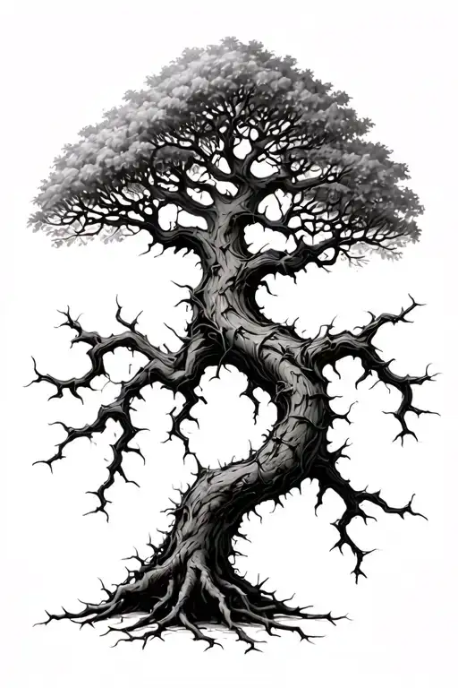 Poison Tree With Sharp Thorn Stricken Roots Reaching Down Growing Wider Towards The End