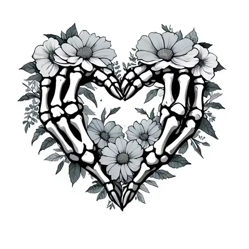 Skeleton Hands Heart Shaped Wild Flowers