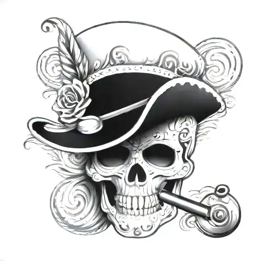 Sugar Skull With A Sailors Hat And Smoking A Pipe