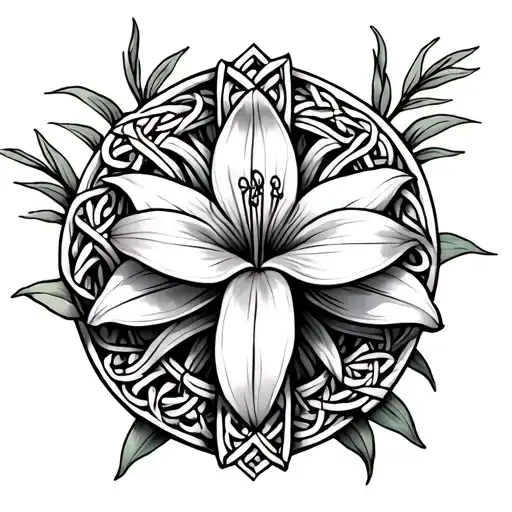 Celtic Cross With Tiger Lily In Background Colour