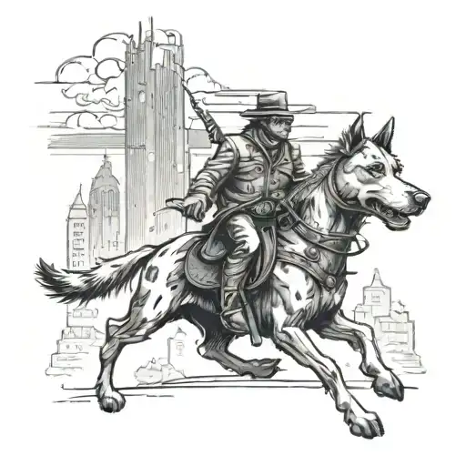Highwayman Riding A Labrador Dog Through A Punk-inspired Cityscape