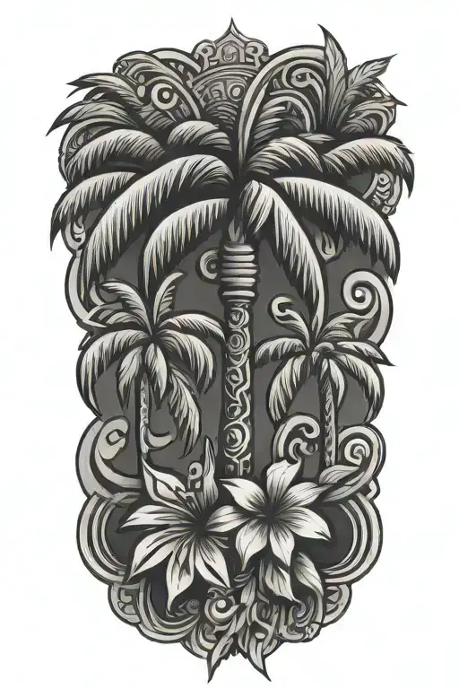 Palm Trees Taino Flower Surrounded