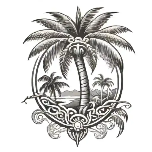 Palm Tree Dominican Puerto Rican Taino Symbol Surrounded