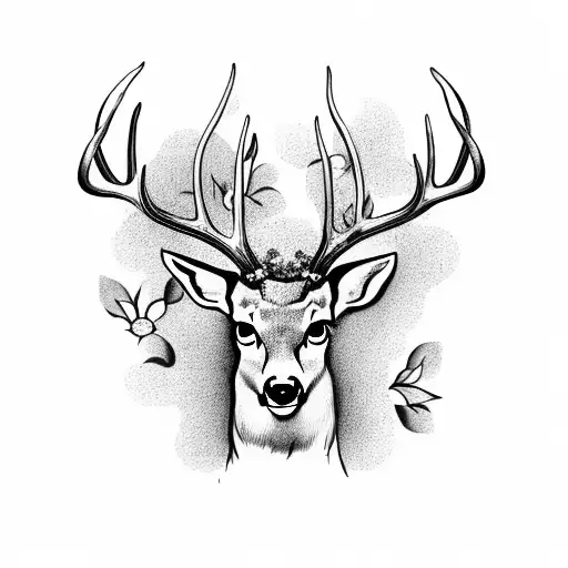 Deer With Two Heads And One Of The Heads Is Decaying With Flowers In The Antlers