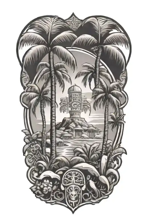 Dominican Crest Palm Trees Taino Symbols