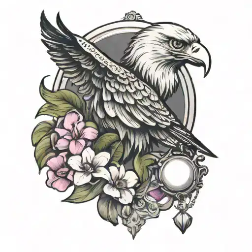 Eagle With Orchids And Pendant With Letter A That It Holds In Its Paws