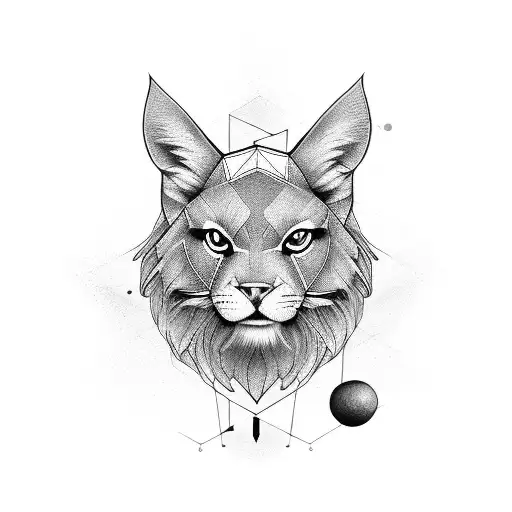 A Black-grey Tattoo Of A Geometric Animal In A Line Work Style