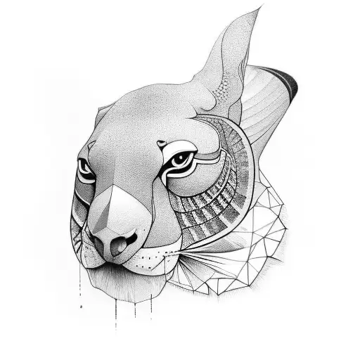 A Black-grey Tattoo Of A Geometric Animal In A Line Work Style