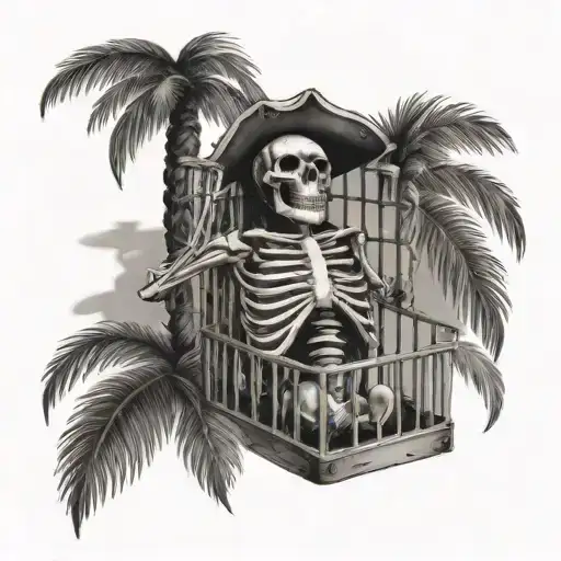 Palm Tree Pirate Skeleton In Cage
