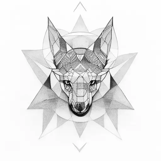 A Black-grey Tattoo Of A Geometric Animal In A Line Work Style