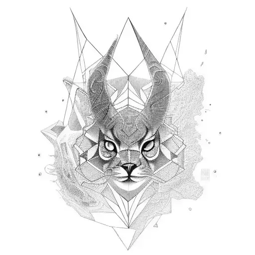 A Black-grey Tattoo Of A Geometric Animal In A Line Work Style