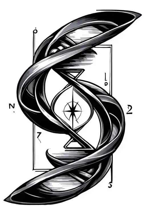 Fine Line Tattoo Hour Glass Double Helix Compass Geometric Shapes
