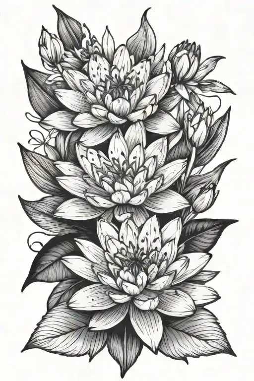 Water Lily And Larkspurs Tattoo