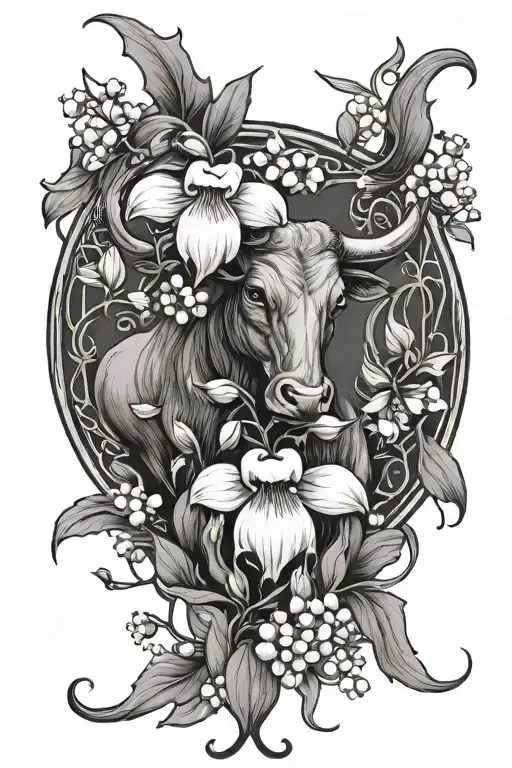 Lily Of The Valley And Hawthorn Gemini Symbol And Taurus Bull Intertwined