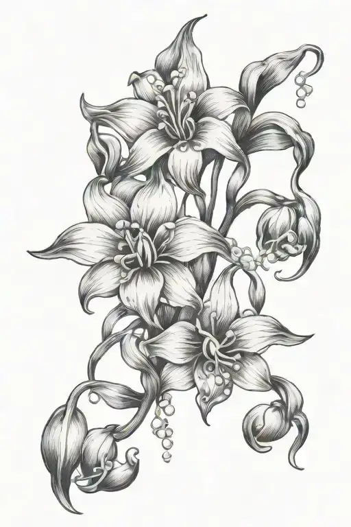 Gemini Zodiac Sign And Taurus Zodiac Sign Intertwined Lily Of The Valley Tattoo
