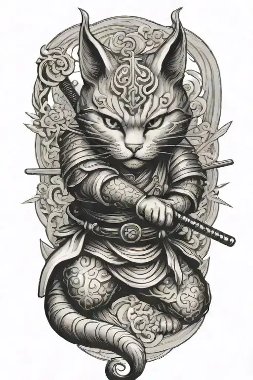Samurai Cat In Fighting Stance