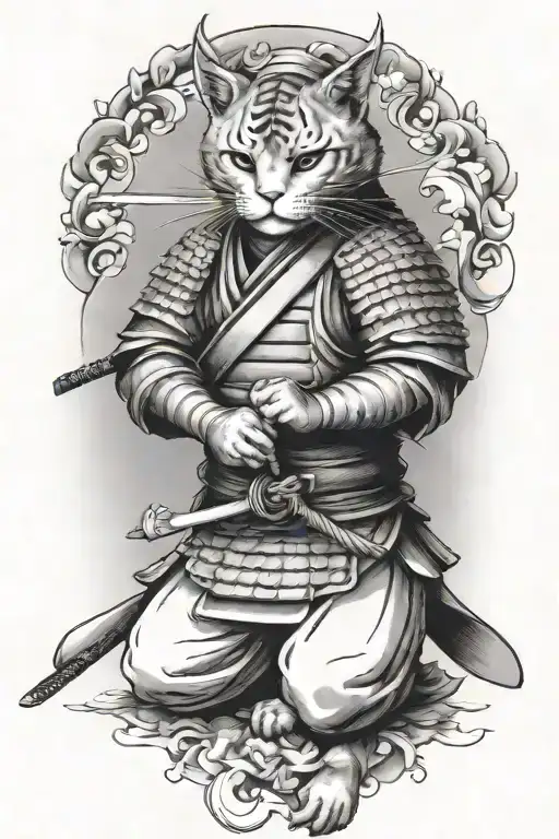 Samurai Cat In Fighting Stance