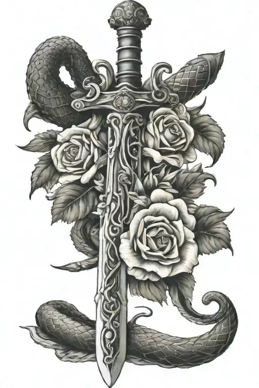Sword With Snake And Flowers