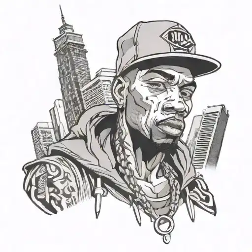 Gangsta Rapper Surrounded By Skyscrapers
