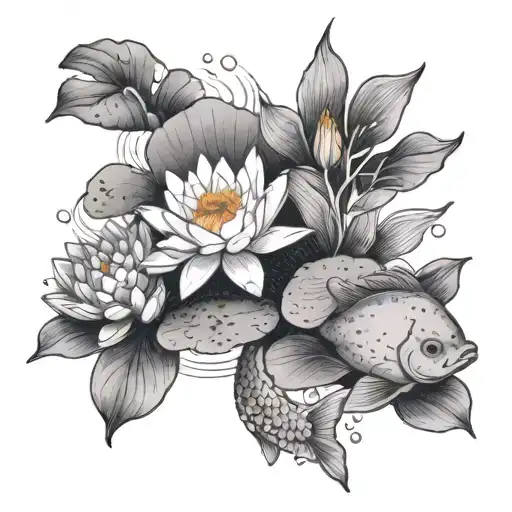 Water Lily And Goldfish Swimming