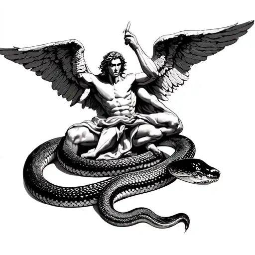 Archangel Michael Fighting A Rattlesnake And The Snake Wraps Around The Forearm
