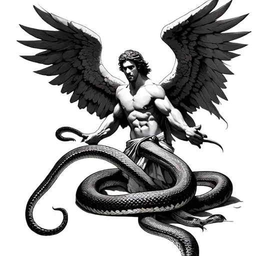 Archangel Michael Fighting A Rattlesnake And The Snake Wraps Around The Forearm