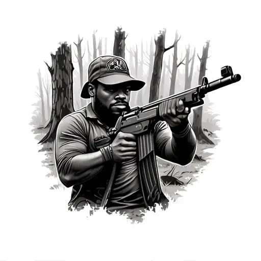 Black Man With Ak47 In The Woods