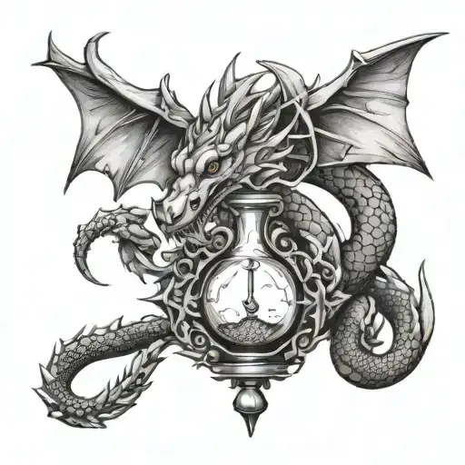 Dragon Curled Around And Crushing A Hourglass