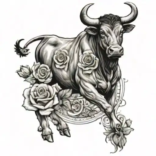 Bull With Roses Around It And Thr Date July 8 2011 In Roman Numerals Underneath It