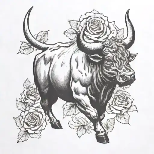 Bull From The Side With Roses Around It And Thr Date July 8 2011 In Roman Numerals Underneath It