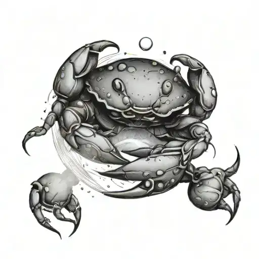 A Crab That Hold The Moon In Its Rght Pincher And A Water Droplet In Its Left Pincher