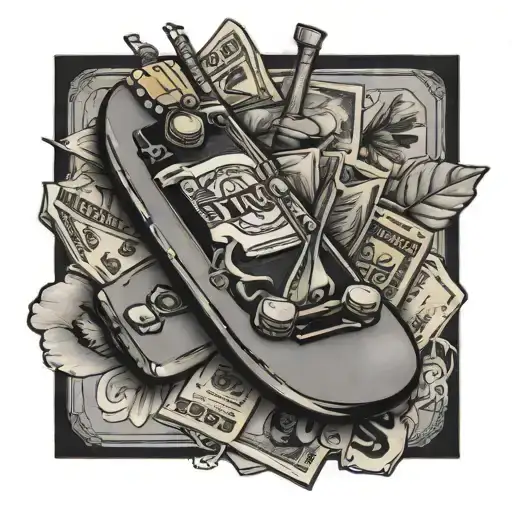 An Old School Passion Inspired Tattoo Featuring Money And A Skateboard