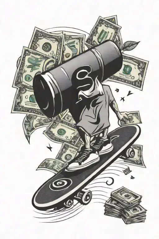 An Old School Passion Inspired Tattoo Featuring Money And A Skateboard