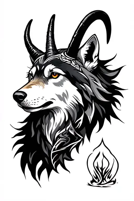 Antelope Horn With Wolf Face And Sanke Wrapped Loosely