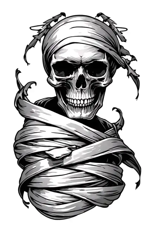 Forearm Tattoo Of A Skull Draped In The Bandages From Metallica One Figure