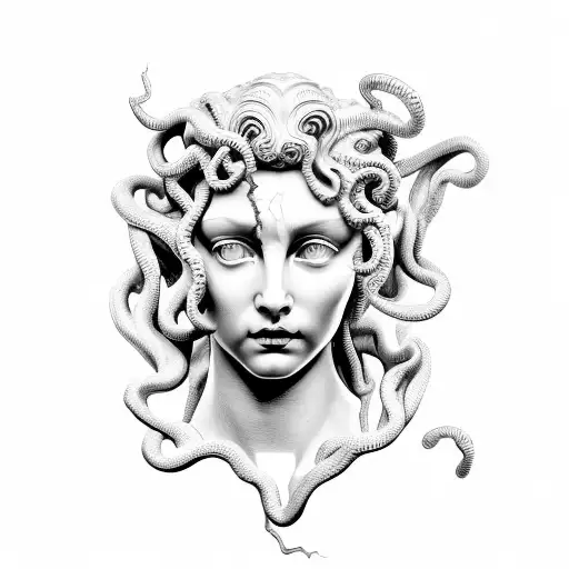 Medusa In Greek Sculpture Style With Cracks