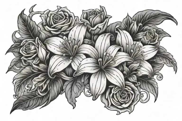 Daisy Flower Lily Flower Crissanthemum Flower And Rose On A Vine