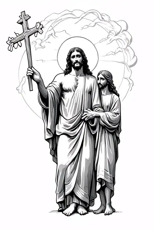 Jesus Standing Side By Side His Deciples