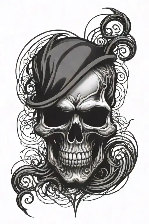 Scary Skull Made Of Calligraphic Style Lines