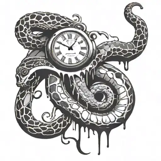 Geometric Design With A Melting Clock And A Snake Wrapped Auround