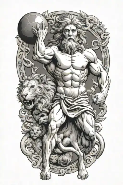 Atlas Holding The World With Lion Greek God