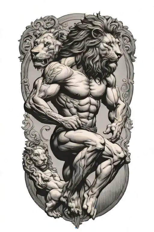 Atlas Holding The World With Lion Greek God